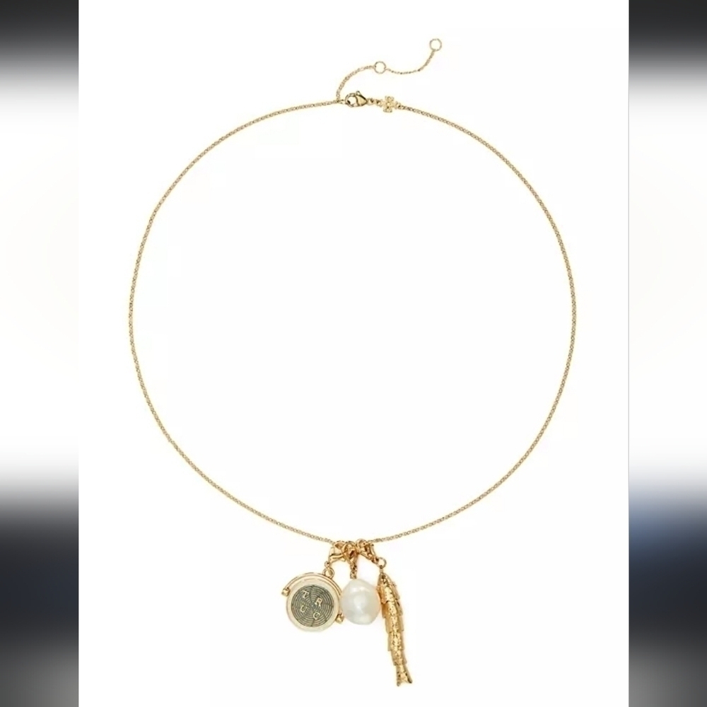 New Tory Burch 18K-Gold-Plated & Mixed-Media Charm Necklace